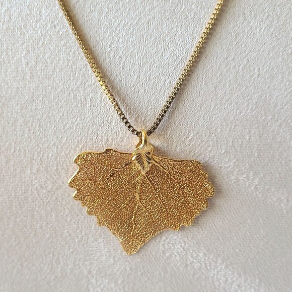 Gilded Natural Aspen Leaf Necklace - Picture 1 of 8